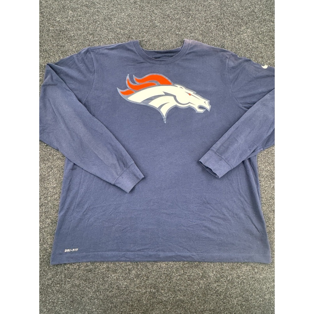 Denver Broncos Shirt Mens 2XL Blue Nike Football NFL Cotton Team Apparel Dri Fit